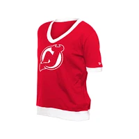 Women's New Era Red Jersey Devils Game Day Rhinestuds T-Shirt