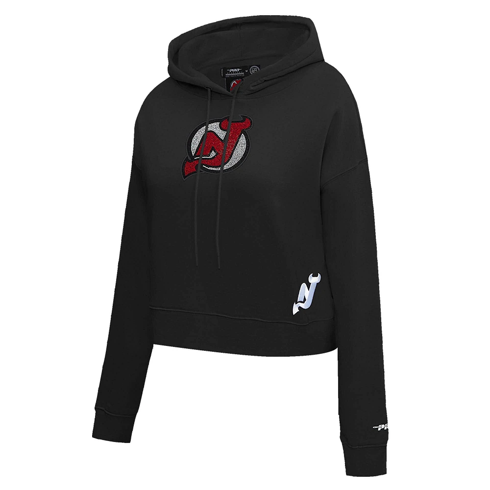 Women's Pro Standard  Black New Jersey Devils Jewels Cropped Pullover Hoodie