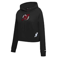 Women's Pro Standard  Black New Jersey Devils Jewels Cropped Pullover Hoodie