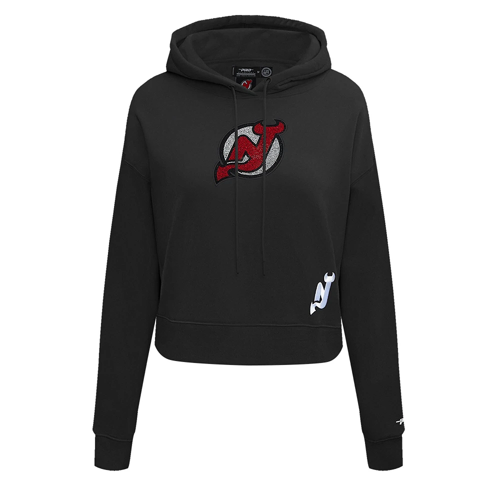 Women's Pro Standard  Black New Jersey Devils Jewels Cropped Pullover Hoodie