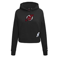 Women's Pro Standard  Black New Jersey Devils Jewels Cropped Pullover Hoodie
