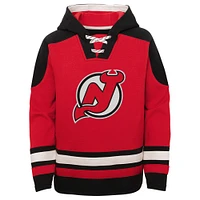 Youth Jack Hughes Red New Jersey Devils Ageless Must-Have V-Neck Name & Number Pullover Hoodie