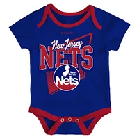 Infant Mitchell & Ness Blue/Red New Jersey Nets Hardwood Classics Bodysuits Cuffed Knit Hat Set