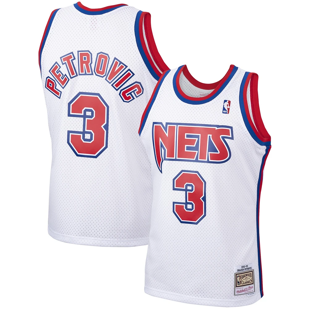 Maillot Swingman Mitchell & Ness Drazen Petrovic pour hommes, blanc, New Jersey Nets, 1992/93, Hardwood Classics