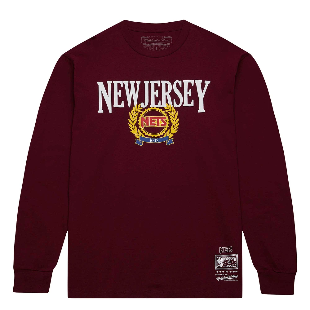 T-shirt à manches longues pour hommes Mitchell & Ness New Jersey Nets Hardwood Classics Ivy League rouge