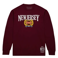 T-shirt à manches longues pour hommes Mitchell & Ness New Jersey Nets Hardwood Classics Ivy League rouge