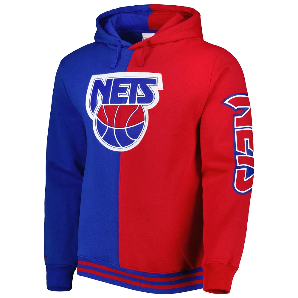 Men's Mitchell & Ness Royal/Red New Jersey Nets Hardwood Classics Split Pullover Hoodie