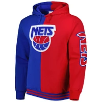 Men's Mitchell & Ness Royal/Red New Jersey Nets Hardwood Classics Split Pullover Hoodie