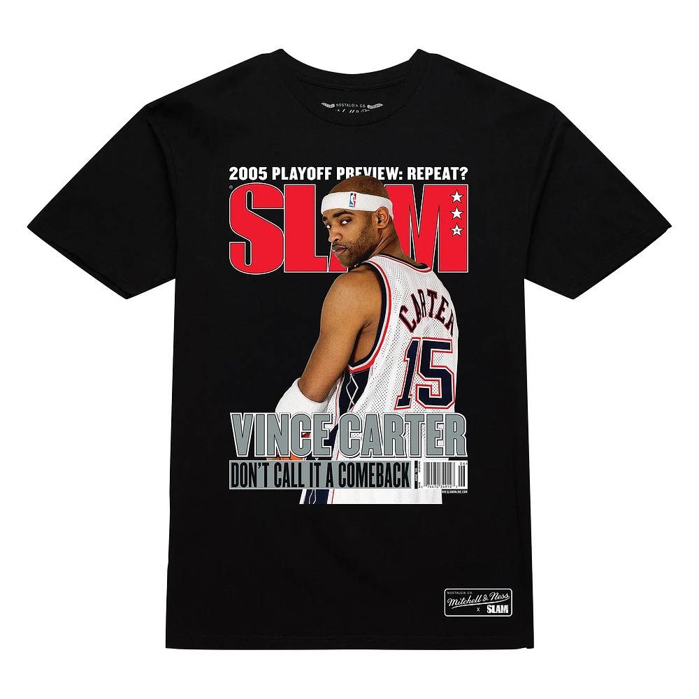 T-shirt unisexe Mitchell & Ness Vince Carter noir New Jersey Nets « Don't Call It A Comeback SLAM Cover »