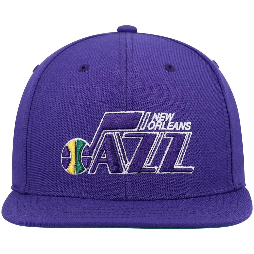 Men's Mitchell & Ness Purple New Orleans Jazz Hardwood Classics Team Ground 2.0 Snapback Hat