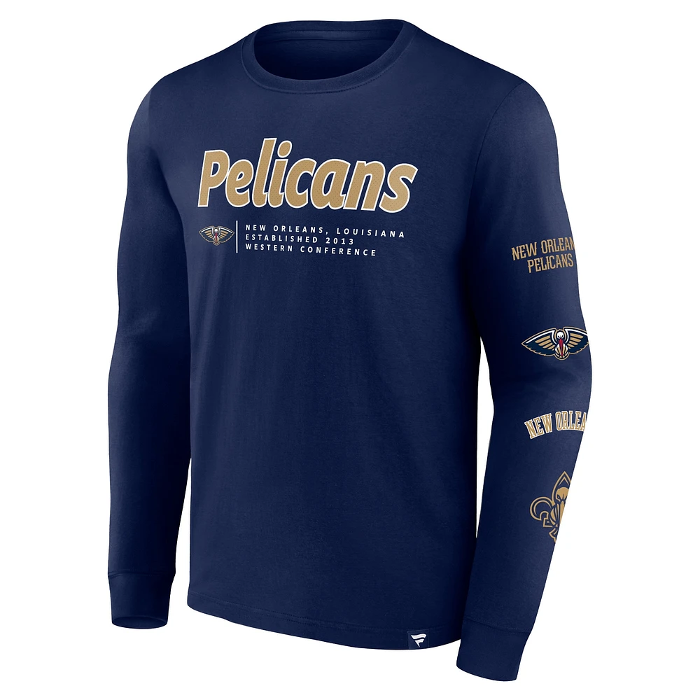 Men's Fanatics Navy New Orleans Pelicans Baseline Long Sleeve T-Shirt