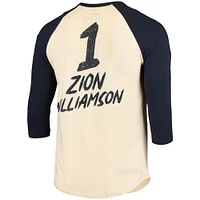 Men's Fanatics Zion Williamson Cream/Navy New Orleans Pelicans Raglan 3/4 Sleeve T-Shirt