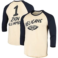 Men's Fanatics Zion Williamson Cream/Navy New Orleans Pelicans Raglan 3/4 Sleeve T-Shirt