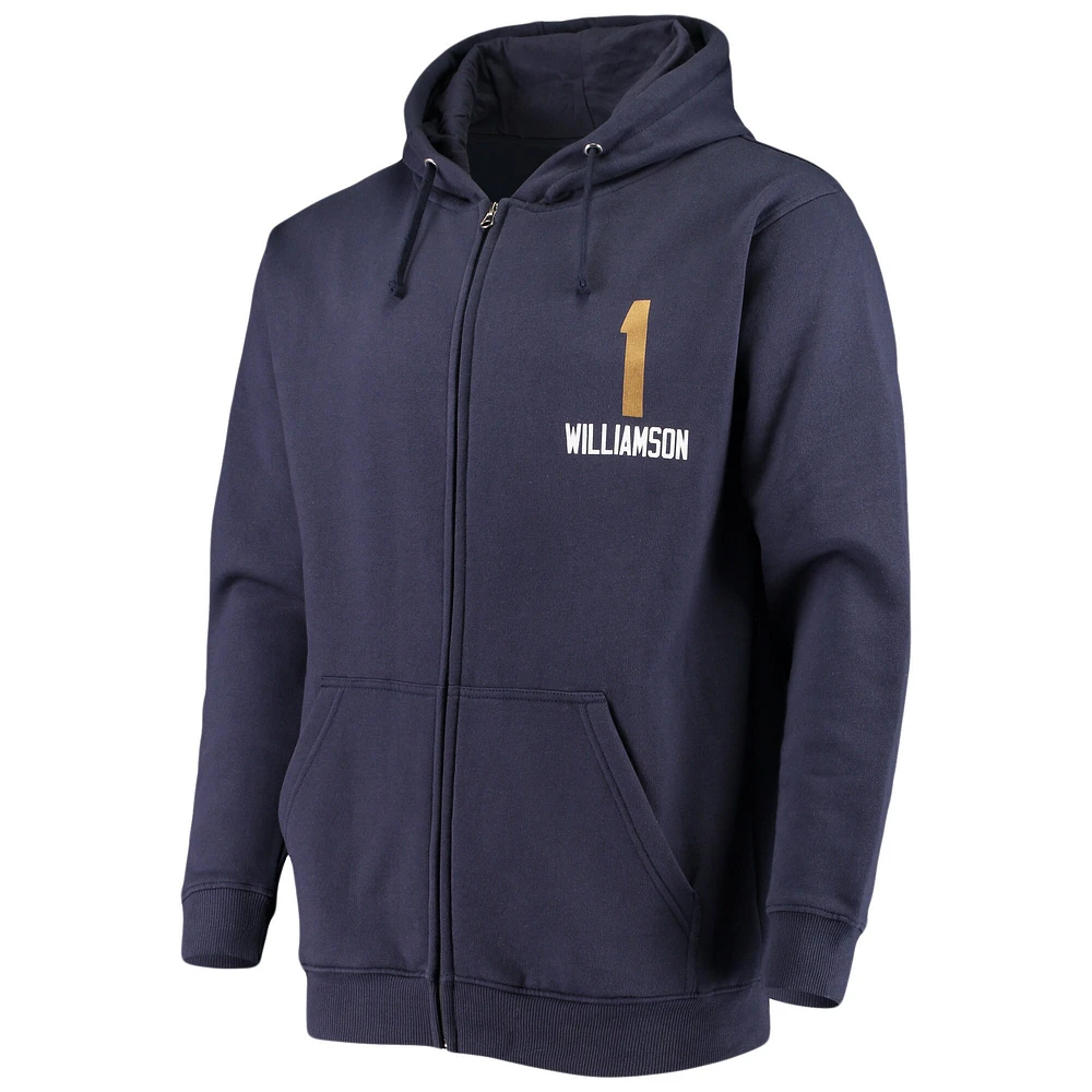 Men's Fanatics Zion Williamson Navy New Orleans Pelicans Player Name & Number Full-Zip Hoodie Jacket