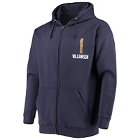 Men's Fanatics Zion Williamson Navy New Orleans Pelicans Player Name & Number Full-Zip Hoodie Jacket