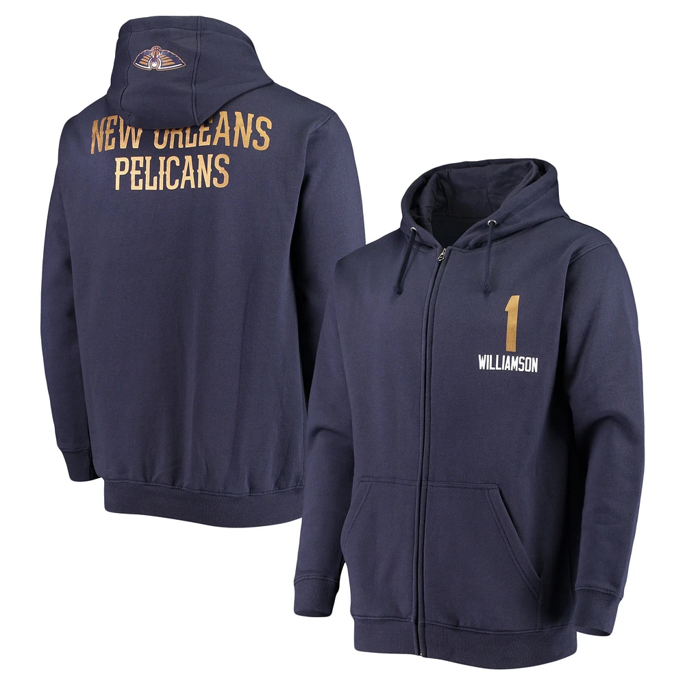 Men's Fanatics Zion Williamson Navy New Orleans Pelicans Player Name & Number Full-Zip Hoodie Jacket