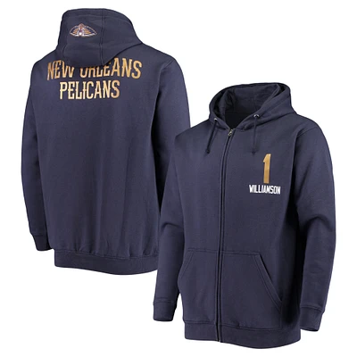 Men's Fanatics Zion Williamson Navy New Orleans Pelicans Player Name & Number Full-Zip Hoodie Jacket