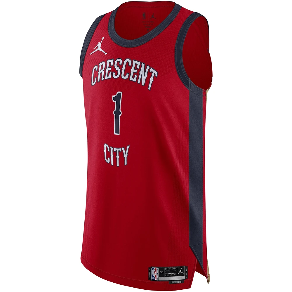 Men's Jordan Brand Zion Williamson Red New Orleans Pelicans Authentic Jersey - Statement Edition