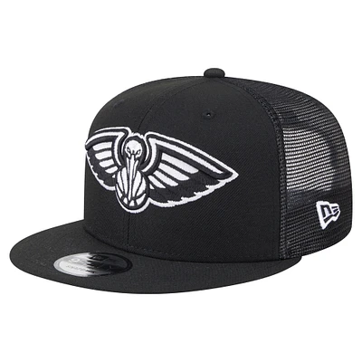 Casquette camionneur à pression New Era 9FIFTY noire des New Orleans Pelicans pour homme