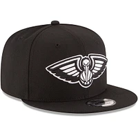 Men's New Era Black New Orleans Pelicans Black & White Logo 9FIFTY Adjustable Snapback Hat