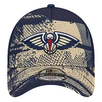 Men's New Era Navy/Gold New Orleans Pelicans Tip Off A-Frame Trucker 9FORTY Adjustable Hat
