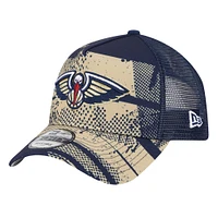 Men's New Era Navy/Gold New Orleans Pelicans Tip Off A-Frame Trucker 9FORTY Adjustable Hat