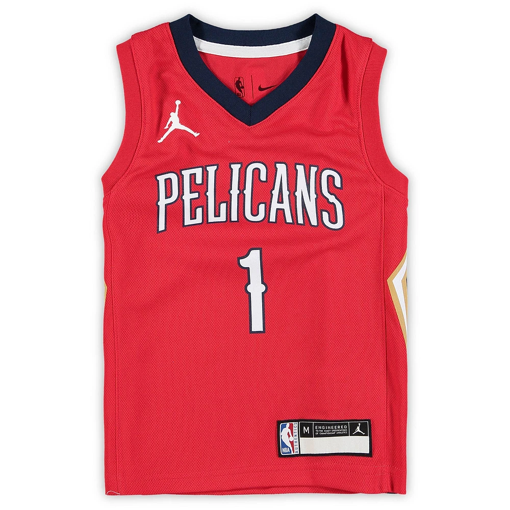 Préscolaire Jordan Brand Zion Williamson Red New Orleans Pelicans 2020/21 Fast Break Replica Jersey - Statement Edition
