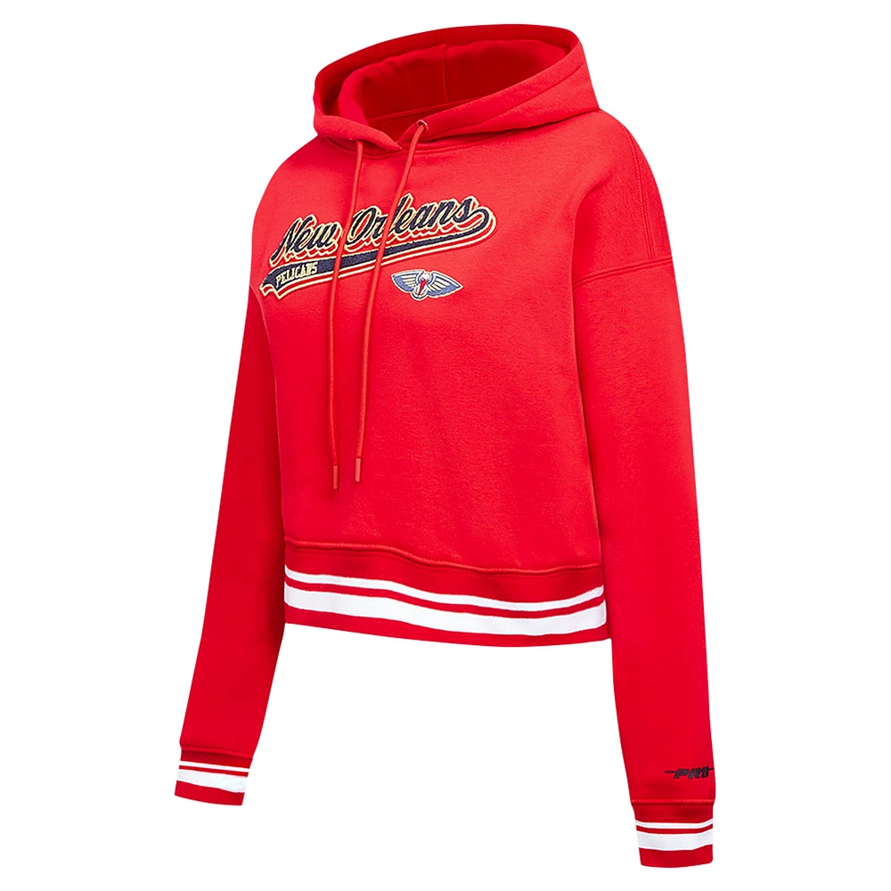 Women's Pro Standard Red New Orleans Pelicans Script Tail Cropped Pullover Hoodie