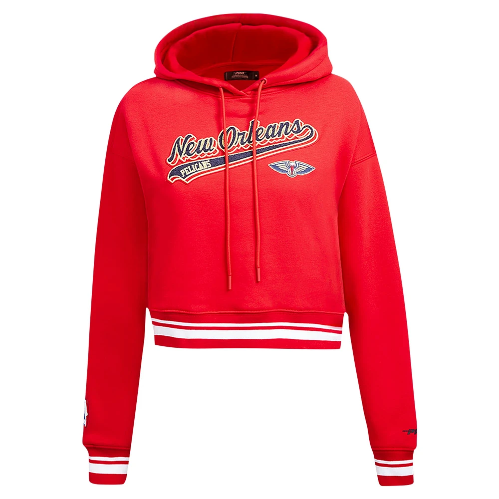 Women's Pro Standard Red New Orleans Pelicans Script Tail Cropped Pullover Hoodie