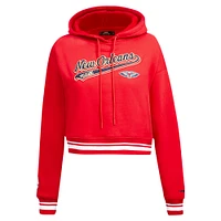 Women's Pro Standard Red New Orleans Pelicans Script Tail Cropped Pullover Hoodie