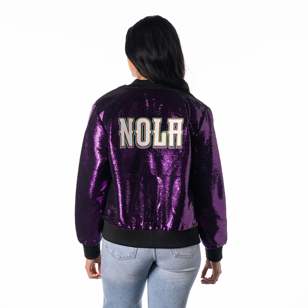 Women's The Wild Collective Purple New Orleans Pelicans Sequin Full-Zip Bomber Jacket