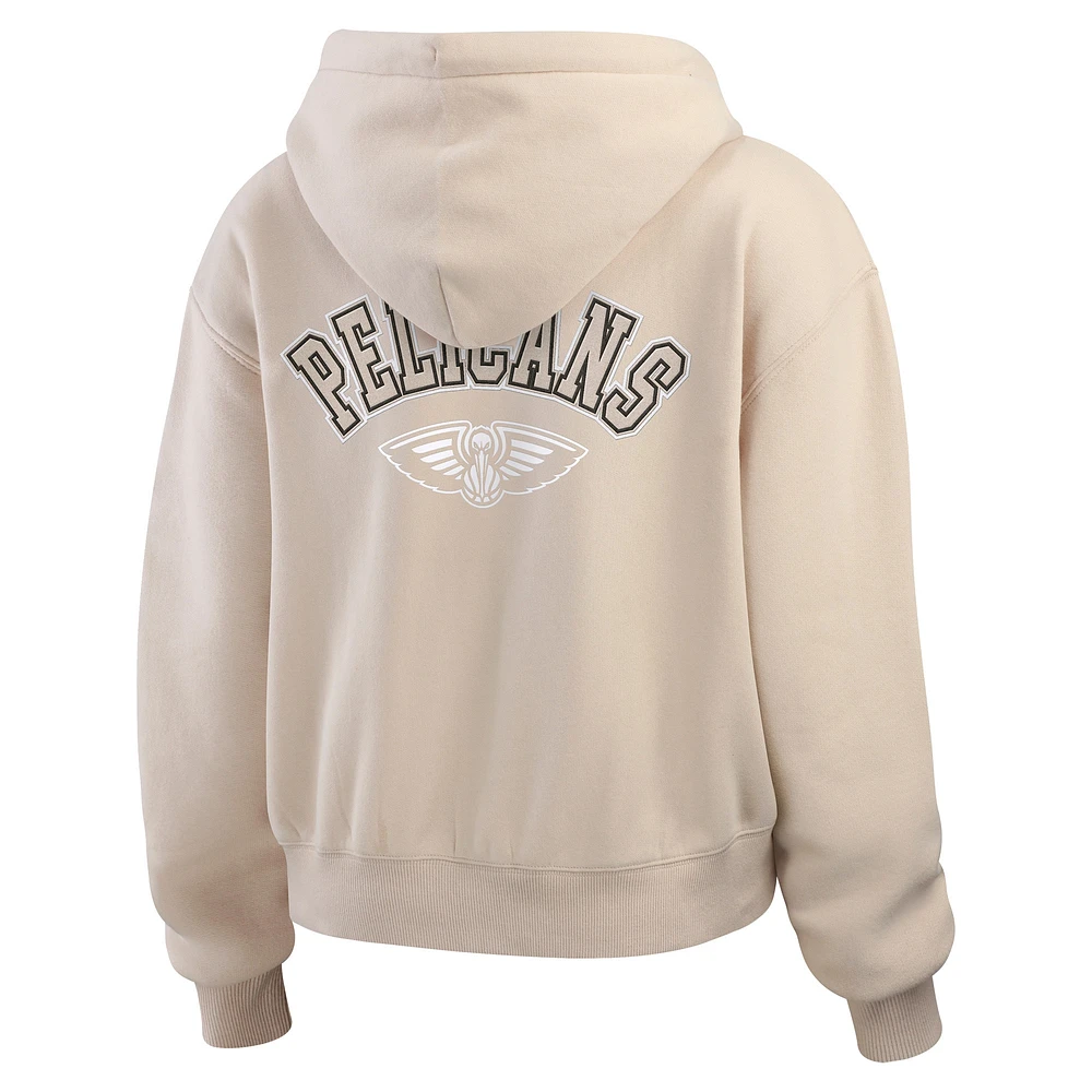 Women's WEAR by Erin Andrews Tan New Orleans Pelicans Tonal Felt Patch Full-Zip Hoodie