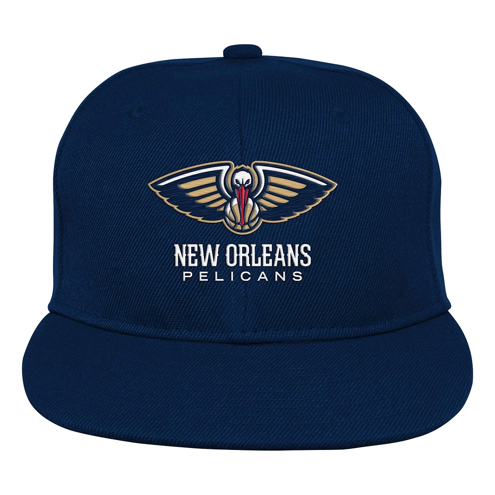 Casquette Snapback à visière brodée avec panneau arrière des Pélicans de la Nouvelle-Orléans de la marine pour jeunes