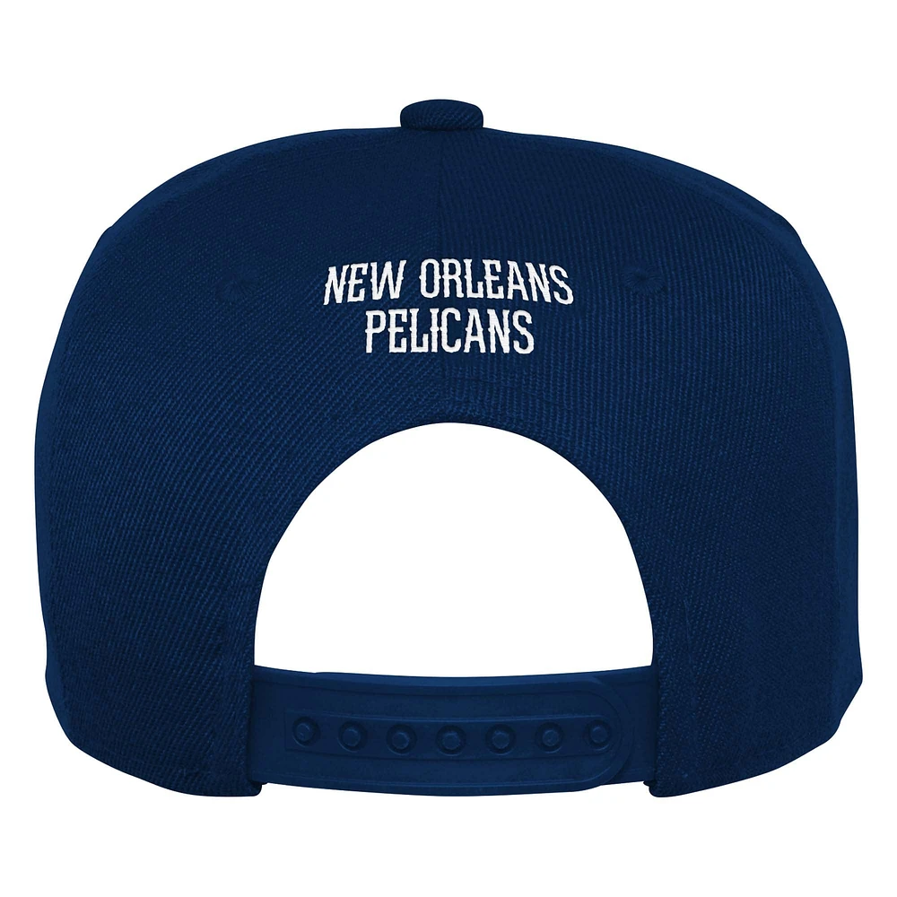 Casquette Snapback à visière brodée avec panneau arrière des Pélicans de la Nouvelle-Orléans de la marine pour jeunes