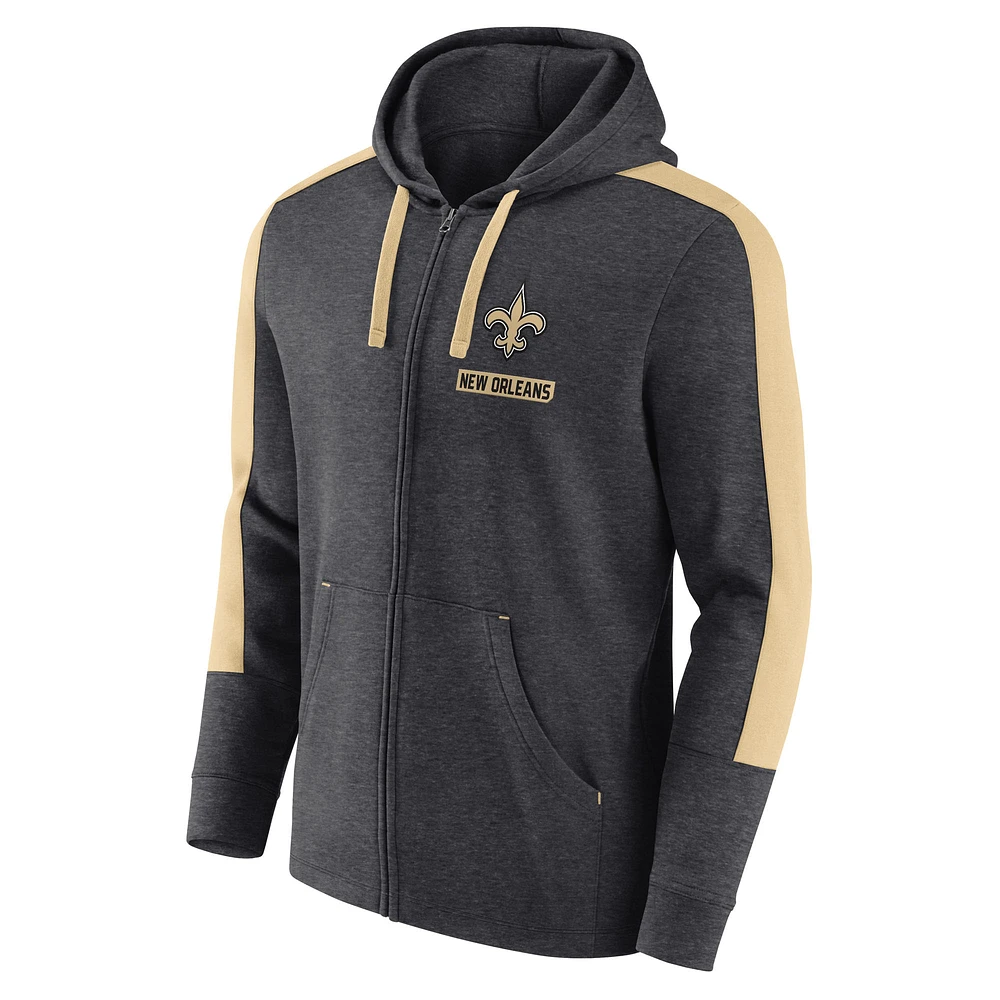 Men's Fanatics  Heather Charcoal New Orleans Saints Gains Full-Zip Hoodie