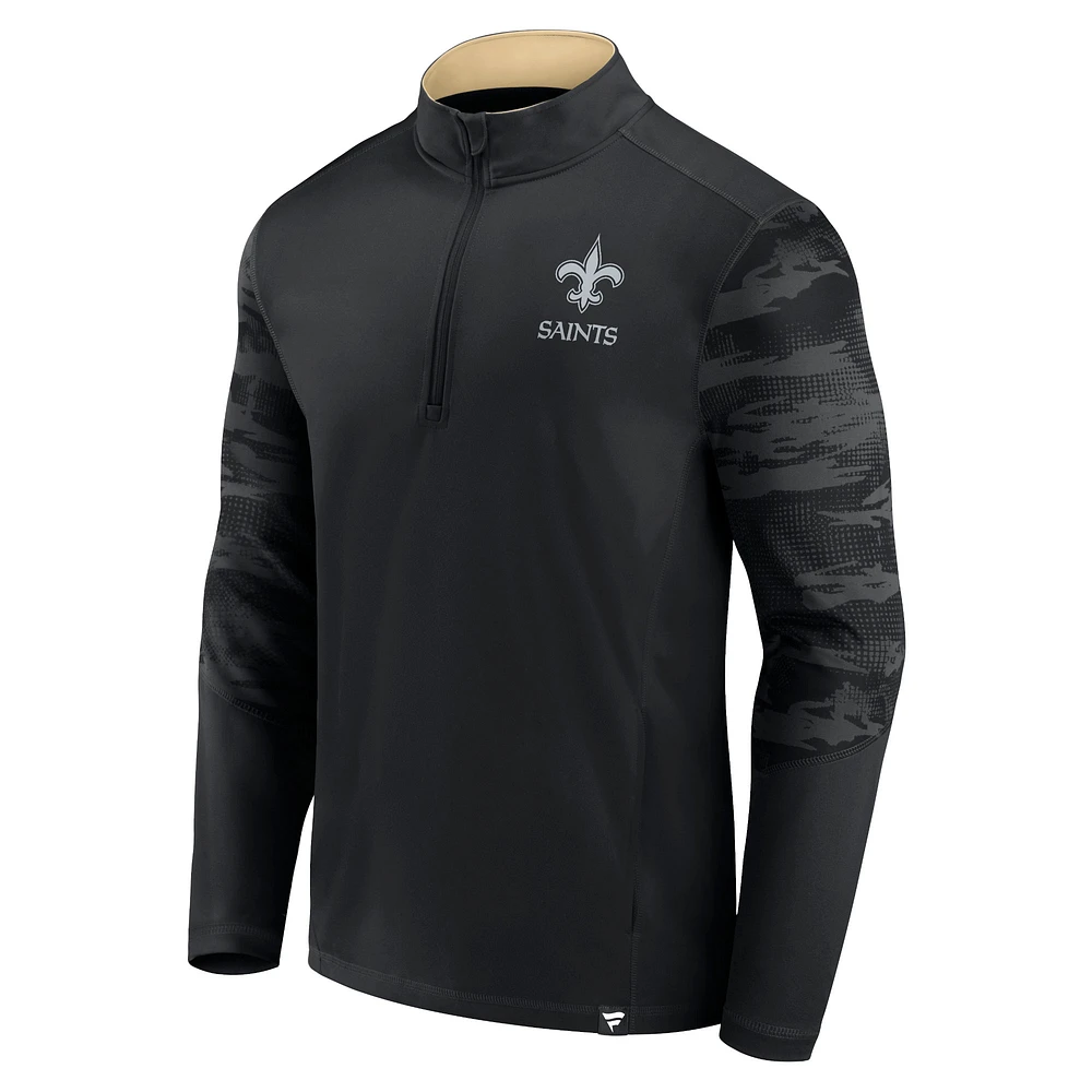 Men's Fanatics Black/Gold New Orleans Saints Defender Quarter-Zip Jacket