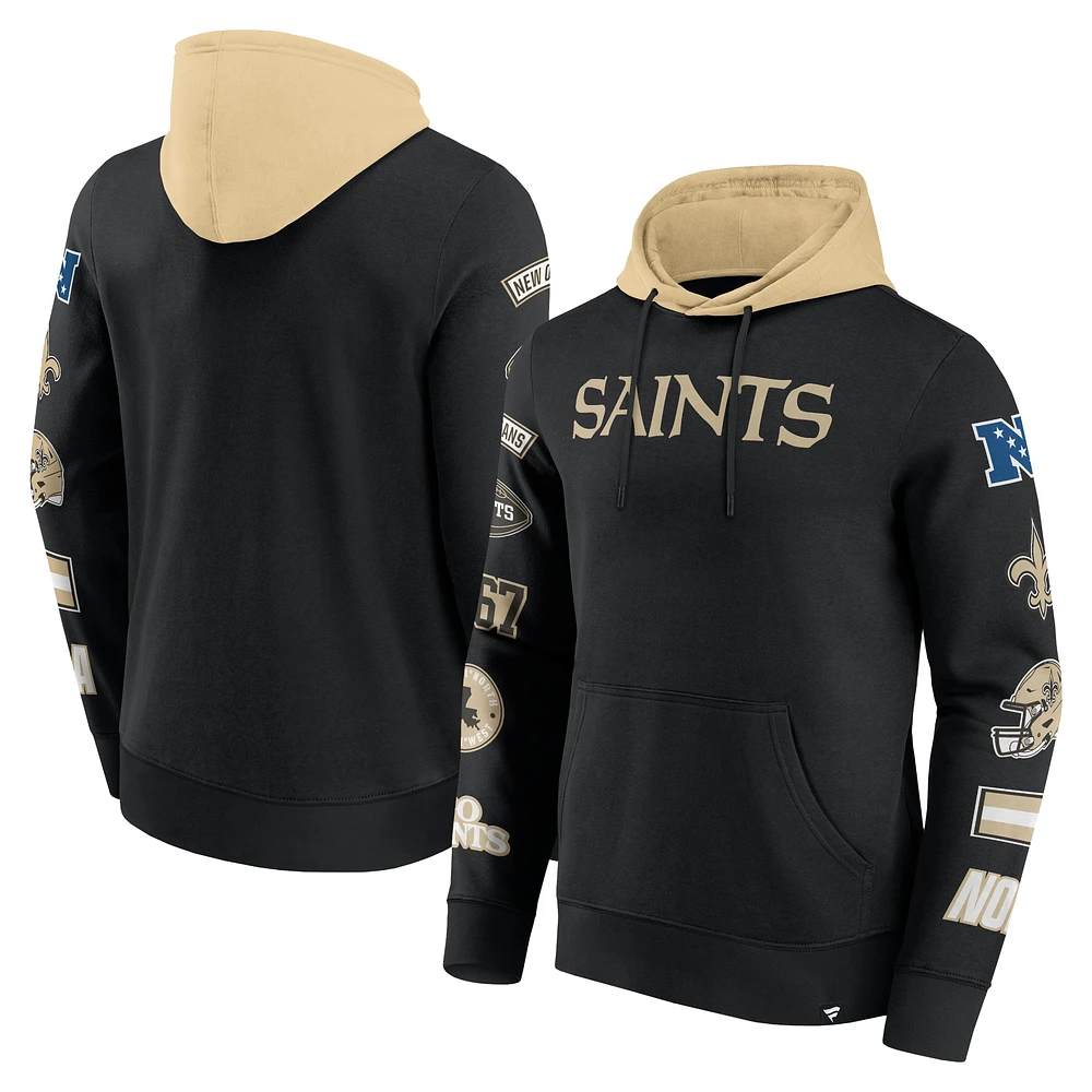 Men's Fanatics  Black/Gold New Orleans Saints Patched Out Pullover Hoodie