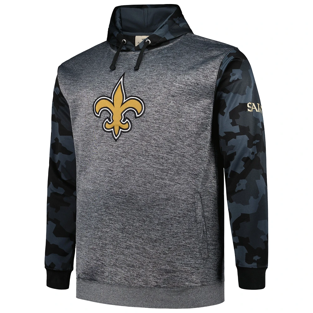 Men's Fanatics Heather Charcoal New Orleans Saints Big & Tall Camo Pullover Hoodie