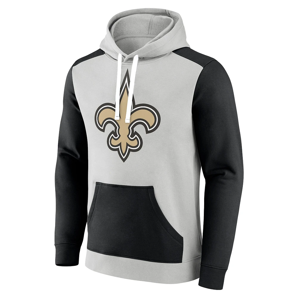 Men's Fanatics Silver/Black New Orleans Saints Big & Tall Team Fleece Pullover Hoodie