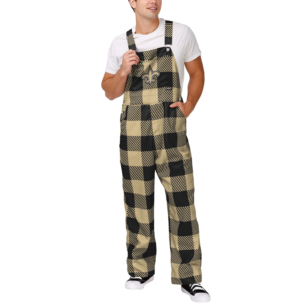 Men's FOCO  Black New Orleans Saints Big Logo Plaid Overalls