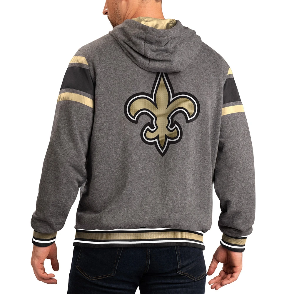 Men's G-III Sports by Carl Banks Gray/Black New Orleans Saints Extreme Full Back Reversible Hoodie Full-Zip Jacket