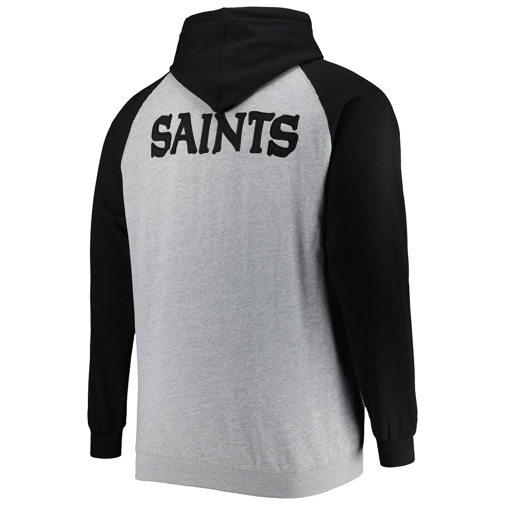 Men's Heather Gray New Orleans Saints Big & Tall Fleece Raglan Full-Zip Hoodie Jacket