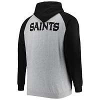 Men's Heather Gray New Orleans Saints Big & Tall Fleece Raglan Full-Zip Hoodie Jacket