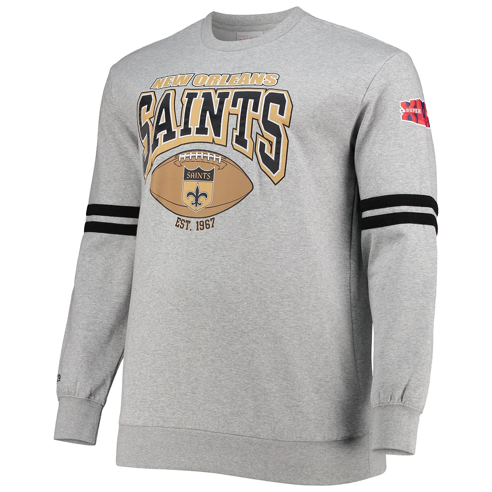 Men's Mitchell & Ness Heathered Gray New Orleans Saints Big Tall Allover Print Pullover Sweatshirt