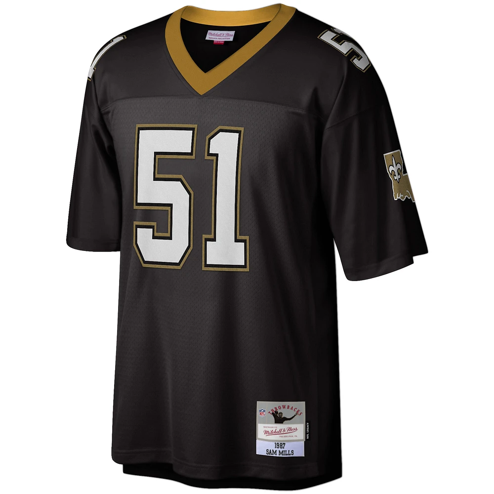 Men's Mitchell & Ness Sam Mills Black New Orleans Saints Legacy Replica Jersey