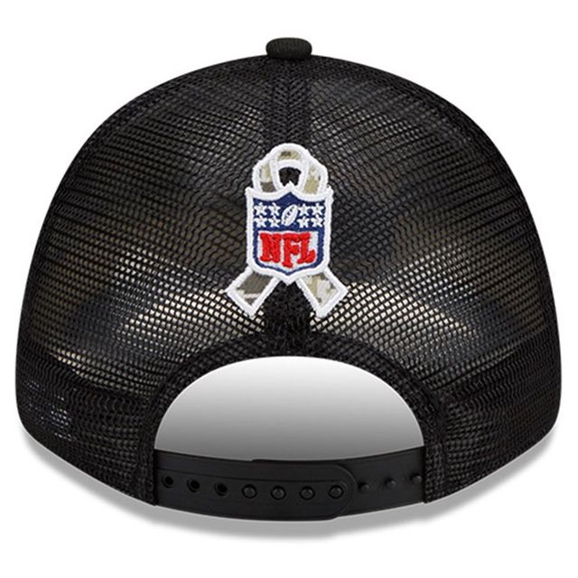 New Era New Orleans Saints 2021 Salute To Service pour homme - Noir/camouflage - Casquette réglable Snapback Trucker 9FORTY