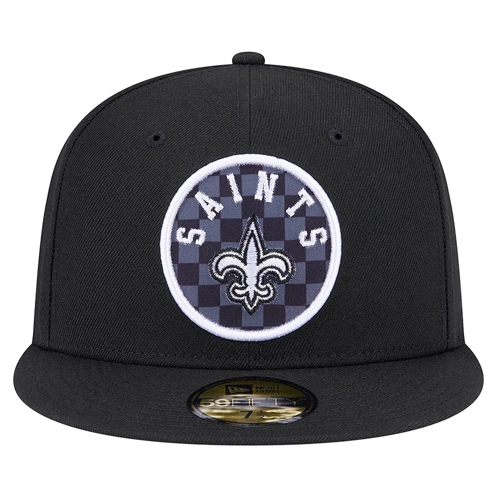 Men's New Era Black Orleans Saints Checkered 59FIFTY Fitted Hat