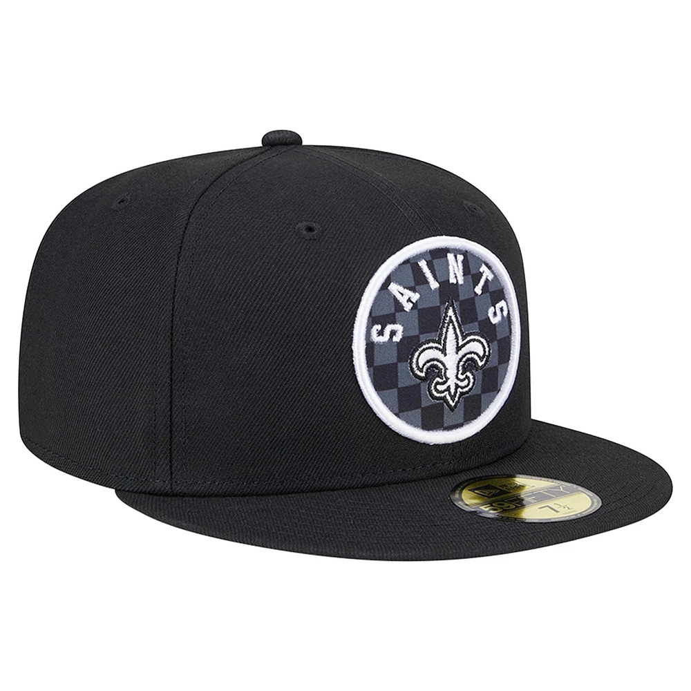Men's New Era Black Orleans Saints Checkered 59FIFTY Fitted Hat