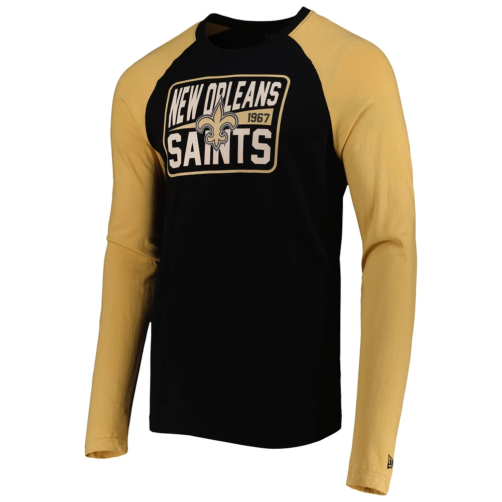 Men's New Era Black Orleans Saints Current Raglan Long Sleeve T-Shirt