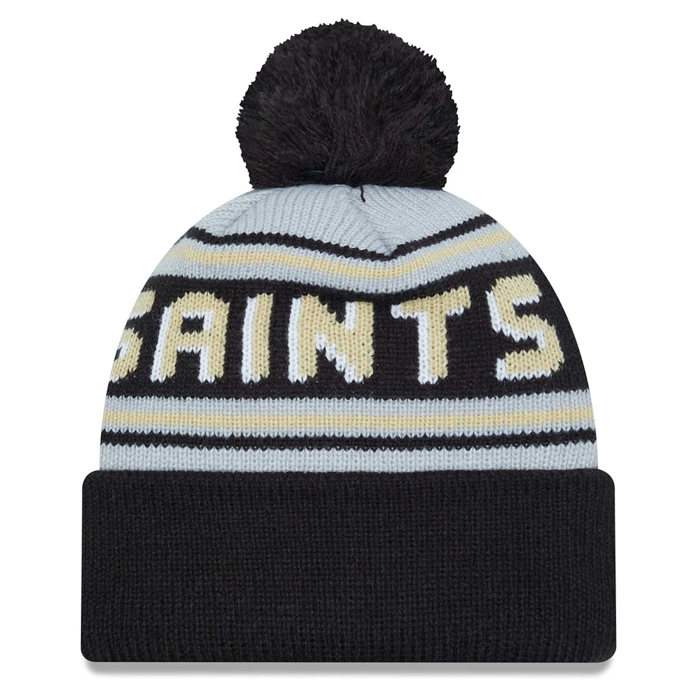 Men's New Era Black New Orleans Saints Main Cuffed Knit Hat with Pom